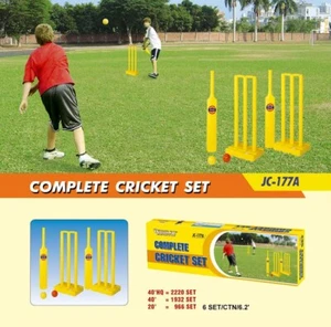OUTDOOR-PLAY Kids Plastic Complete Cricket Set w 2 Bats 4 Bails 6 Stumps 2 Balls - Picture 1 of 1