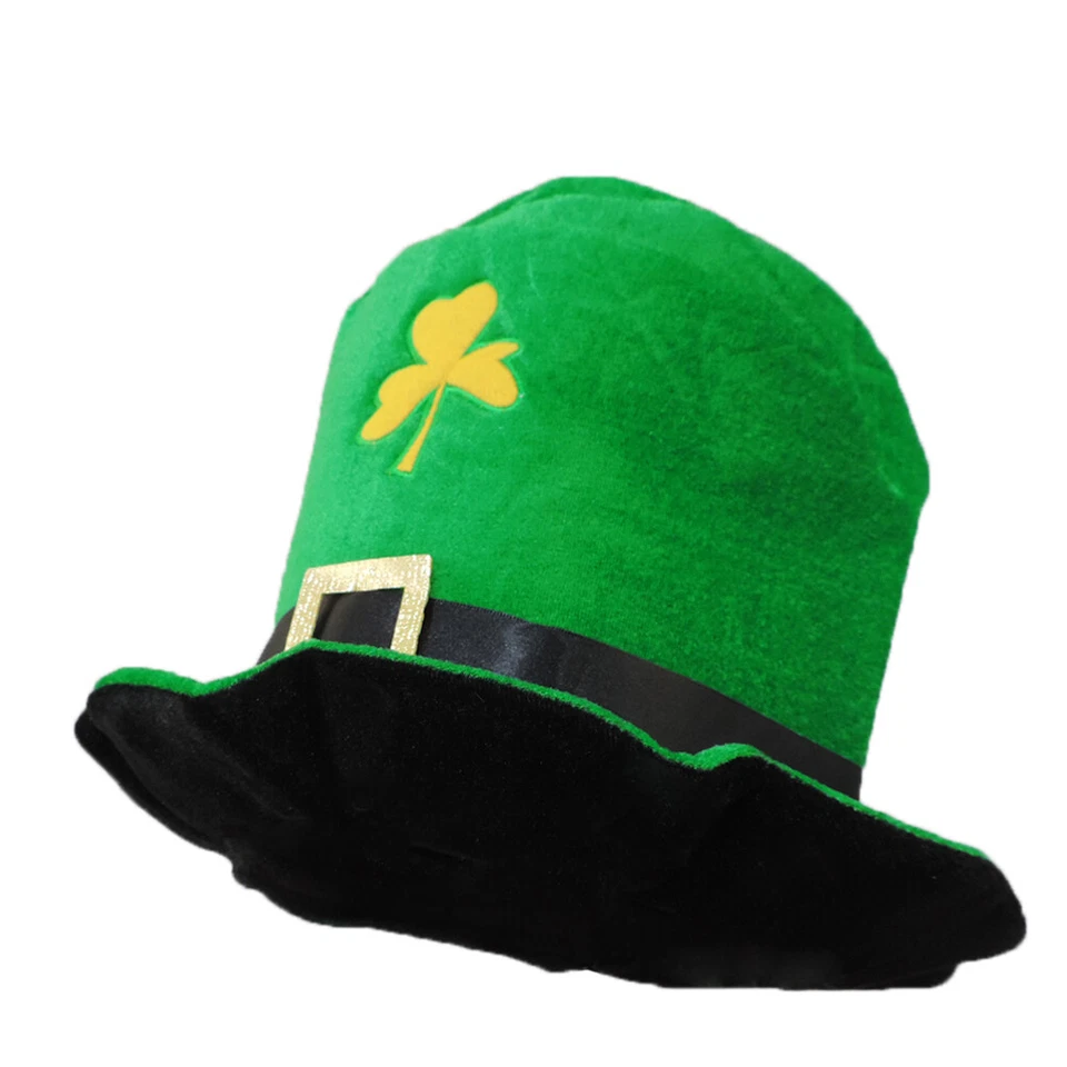 Adult Green Plush St. Patrick's Day Leprechaun Top Hat with Buckle Band - Image 1 of 4