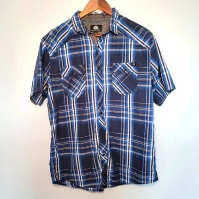 Rock & Republic Short Sleeve Button Down Shirt Mens Size L Blue Plaid Western - Image 1 of 4