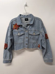 BDG Urban Outfitters Women's Floral Embroidered Denim Cropped Jacket Size Medium - Picture 1 of 10
