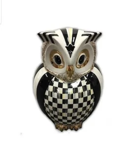 New Mackenzie Childs Courtly Owl Cookie Jar Canister - Picture 1 of 2