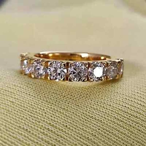2 Ct Round Lab Created Diamond Eternity Wedding Band Ring 14K Yellow Gold Over - Picture 1 of 6