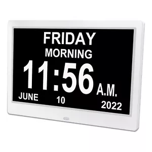 10" Extra Large Dementia Clock Digital Calendar Day Clocks LED Alarm Clock Wall - Picture 1 of 10