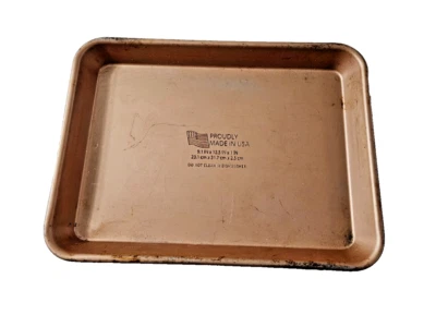 Vintage Copper Color Metal Serving Tray, Made in USA - Image 1 of 4