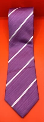 Kenneth Cole Reaction Purple & White Stripe Men's 100% Silk Neck Tie EUC - Image 1 of 3