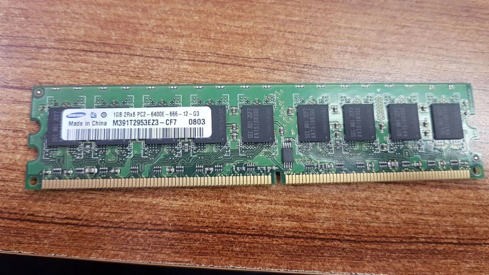 LOT OF 2 PCS. SAMSUNG M391T2953EZ3-CF7 DIMM, 1GB PC2-6400 ECC ROHS MEMORY MODULE - Image 1 of 1