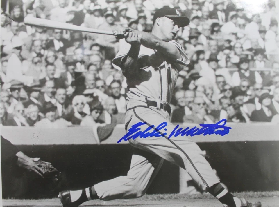 Eddie Mathews (d.2001) Milwaukee Braves HOF Autographed 8x10 Signed Photo JSA - Image 1 of 4