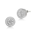 Rozzato Sterling Silver with Rhodium Plated Clear Round CZ Halo Stud Earrings