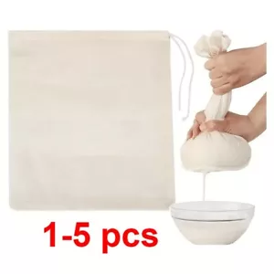 1-5 PCs Organic Cotton Nut Milk Bag Reusable Food Strainer Coffee Cheese Cloth - Picture 1 of 6