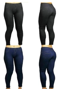 Pantalón ajustado cintura elástica jegging look vaquero elástico largo completo para mujer - Imagen 1 de 5