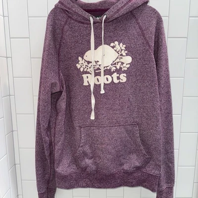 Roots Canada Hoodie Women M Purple Hooded Sweatshirt Beaver Logo Classic READ - Image 1 of 4