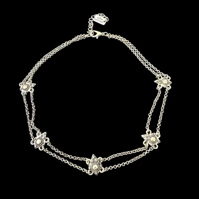 American Eagle AEO Choker Necklace Y2K Silver Double Chain Goth Flowers Signed - Image 1 of 4