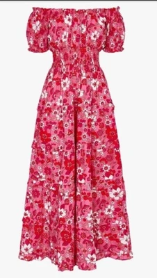 Vestido maxi feminino anos 70’s Strawberry novo sem etiquetas estampado rosa cidade Tuckernuck Rah Rah - Imagem 1 de 4