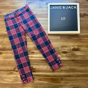 Janie & Jack Tartan Plaid Button Cuff Pant Red Navy Blue Knit Preppy Holiday 10 - Picture 1 of 6