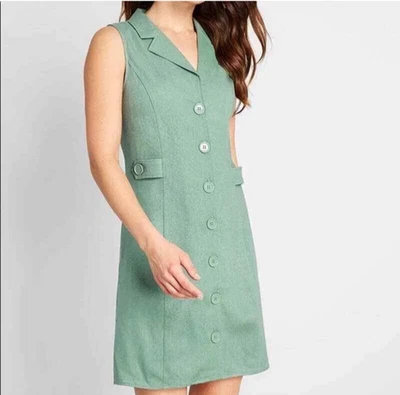 ModCloth Sleeveless Linen Blend Shirt Dress Green Women 10 Preppy Country Club - Image 1 of 4