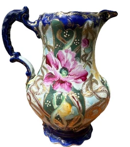 Jarrón antiguo pintado a mano jarra de nipón Mirage azul cobalto rosa Art Nouveau - Imagen 1 de 7