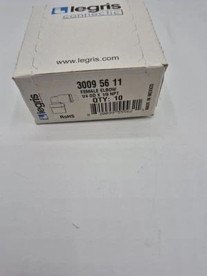 Box of 10 Legris 3009 56 11 Push-Fit Elbow Fitting, 1/4 In Tube Size, New  - Image 1 of 2