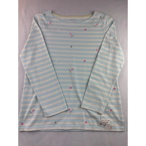 Talbots Women's Top Size M Blue Striped Long Sleeve Ice Skate Star Cotton - Picture 1 of 8