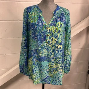 Camicia blusa Lilly Pulitzer Lilly’s stampa laguna Elsa seta donna taglia media - Foto 1 di 8