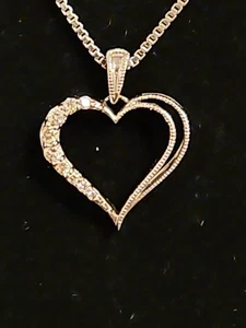 Collana Helzberg diamante 925 cuore aperto diamante ciondolo su catena 18in 925 - Foto 1 di 11