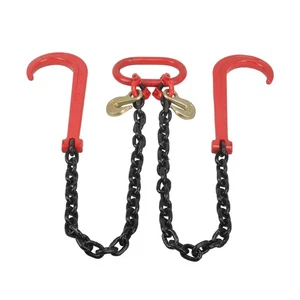 7100# Lbs G80-3/8" x 3' Tow Recovery Chain w/ Two 15" J-Hook & Cradle Grab Hook - Picture 1 of 10
