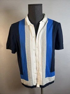 Men’s Large Express Cotton Short Sleeve Sweater Polo Blue White Retro - Picture 1 of 4