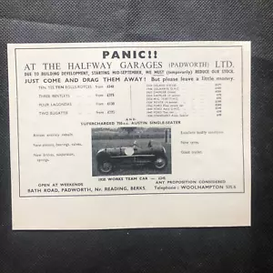 Halfway Garage Padworth History - Austin 7 Works Team Car - Vintage Advert 1958 - Bild 1 von 1