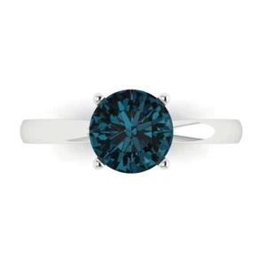 14K White Gold Solitaire Engagement Ring, 1.5 ctw Natural London Blue Topaz - Picture 1 of 11