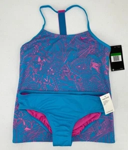 Nike Kids Girl's Doodle T-Back Tankini Light Blue Fury Size Large - Picture 1 of 3