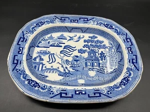 Antique Staffordshire Blue Willow 17” Flow Blue Platter - Picture 1 of 8