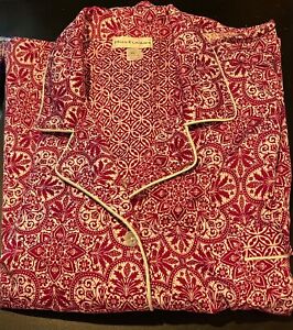 NWOT Miss Elaine Womens Pajamas 2 Piece Set Red/White Poly/Cotton XL