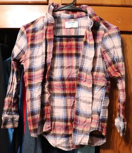 Camisa de franela a cuadros rosa de gran tamaño manga larga azul marino novio joven grande YL - Imagen 1 de 5