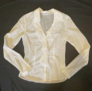 ¿Nuevo $430? Blusa Camisa Anne Fontaine 0 Voile Blanca DEFECTUOSA Top Volantes Algodón Cuello en V - Imagen 1 de 4