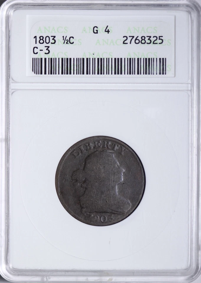 1803 C-3 Draped Bust Half 1/2 Cent ANACS G4 Rotated Dies - Soap Box Holder ZCNY - Image 1 of 3
