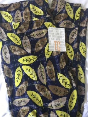 Lularoe TC Tall Curvy Leggings Blue Solid Green Brown Leaf Plaid HTF 🦄 New - Image 1 of 4