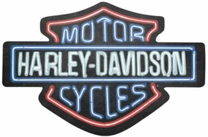 HARLEY DAVIDSON SHIELD LOGO NEON LOOK HEAVY DUTY USA MADE METAL ADVERTISING SIGN - Picture 1 of 1