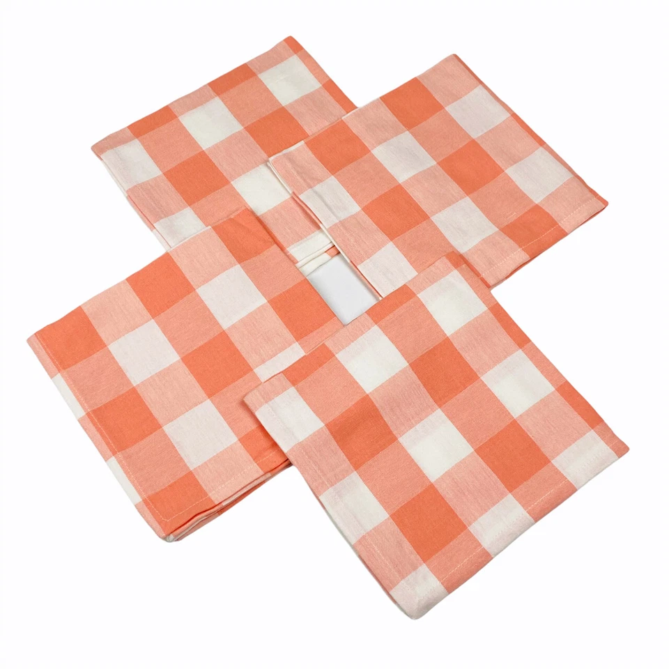 Classic Coral Country Checkered Wicklow 100% Cotton Napkins Set of 4 - Image 1 of 1