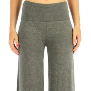 Pantaloni donna SUPPERLINE grandi tinta unita grigio gamba gaucho fascia arrotolabile morbidi casual - Foto 1 di 6
