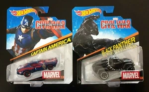 Hot Wheels Black Panther & Captain America Diecast 2 Cars Marvel MCU Civil War - Picture 1 of 4