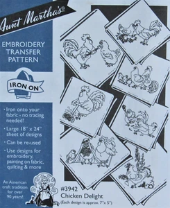 Aunt Marthas 3942 CHICKEN DELIGHT Hen & Rooster Embroidery Transfer Pattern UNCT - Imagen 1 de 1