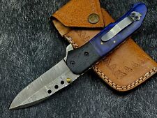 Custom Hand Made Damascus Blade Pocket Knife Folding Knife EDCW/L/Sheath BL-1675