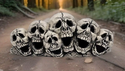 Skulls Wailing 6 in a Row One Piece Ceramic Figure Decor Black White Gift - Image 1 of 4