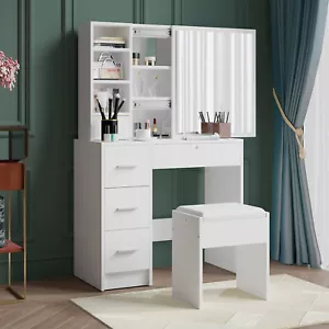 Ufurniture Dressing Table Stool Set Slide Makeup Mirror Jewellery Storage Vanity - Picture 1 of 13