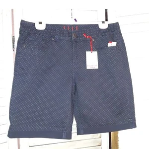 ELLE Women's Shorts Size 10 Cuffed Blue Polka-Dots 5 Pocket - Picture 1 of 9