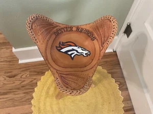 Denver Broncos Hand Tooled Leather Top Stool - Picture 1 of 5