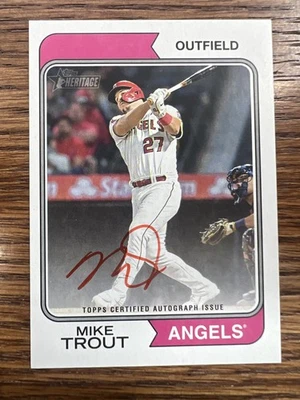 2023 Topps Heritage #ROA-MT Mike Trout Real One Autographs Red Ink #/74 - Image 1 of 2