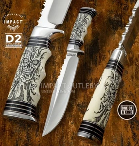 Cuchillo Bowie personalizado con cubiertos de impacto modelo # 5478 con hueso de camello grabado | D2 - Imagen 1 de 12