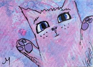 ACEO Cat Painting Original Kitten Contemporary Modern Folk Art By Josh Merritt - Picture 1 of 1