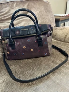 Women’s Desigual Boho Handbag Dark Brown Embroidered Western Shoulder Bag - Picture 1 of 7