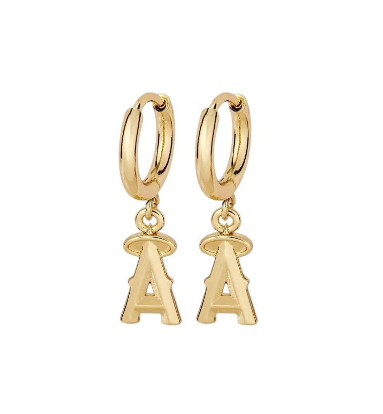 Pendientes Huggie Bijoux Sport de Luv Aj MLB LA Ángeles Chapados en Oro Logo Foto 1 de 1